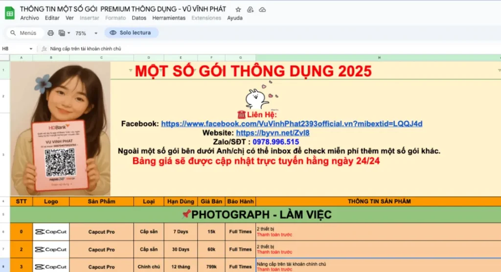 A screenshot of a Sheets document containing links to pirated content.