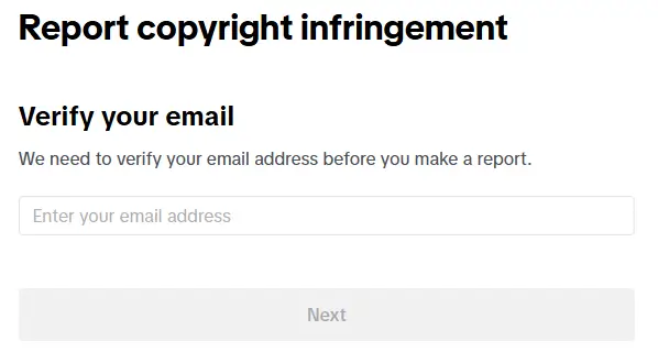 Screenshot: Email verification section on TikTok’s copyright infringement report form.