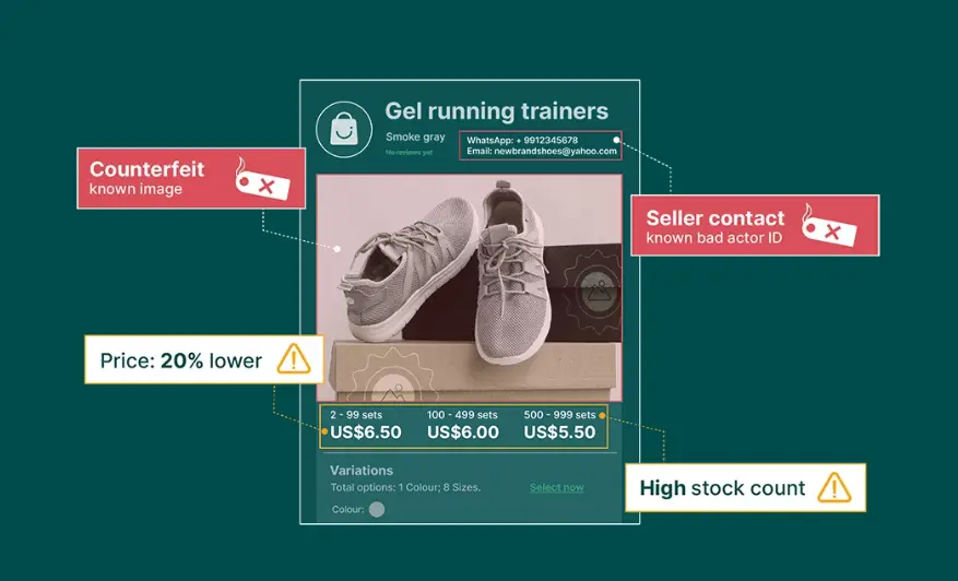 Screenshot of Corsearch counterfeit detection process