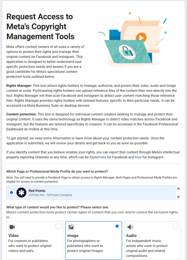 Meta's Right Manager request access form screenshot.